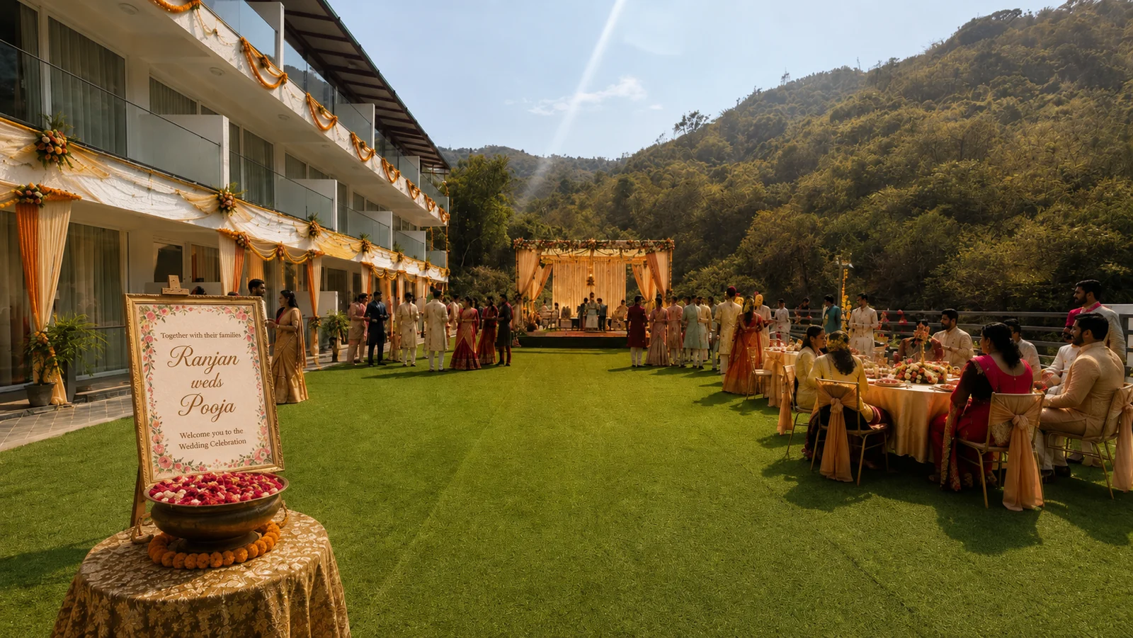 A wedding on the Divyam Resorts lawn